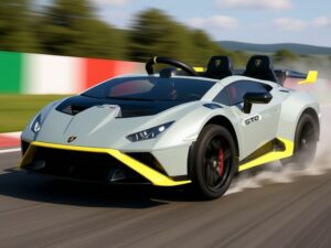 Elektro Kinderauto "Lamborghini Huracan STO Drift" - lizenziert - 24V Akku, 2 Motoren- 2,4Ghz Fernsteuerung, MP3, Ledersitz+EVA