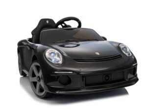 Kinderfahrzeug – Elektro Auto „Porsche 911 RUF“ – Lizenziert – 12V Akku, 2,4Ghz Fernsteuerung, MP3+Ledersitz+EVA-Schwarz