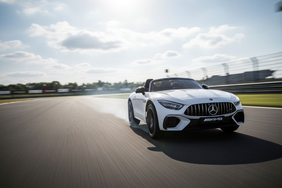 Kinderfahrzeug - Elektro Auto "Mercedes SL63 AMG" - Lizenziert - 24V Akku, 4 Motoren, 2,4Ghz Fernsteuerung, MP3+Ledersitz+EVA-Lackiert Weiss 4 Kinderfahrzeug - Elektro Auto "Mercedes SL63 AMG" - Lizenziert - 24V Akku, 4 Motoren, 2,4Ghz Fernsteuerung, MP3+Ledersitz+EVA-Lackiert Weiss – Bild 4